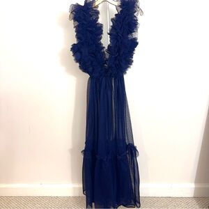 Navy Tulle Ruffled Dress